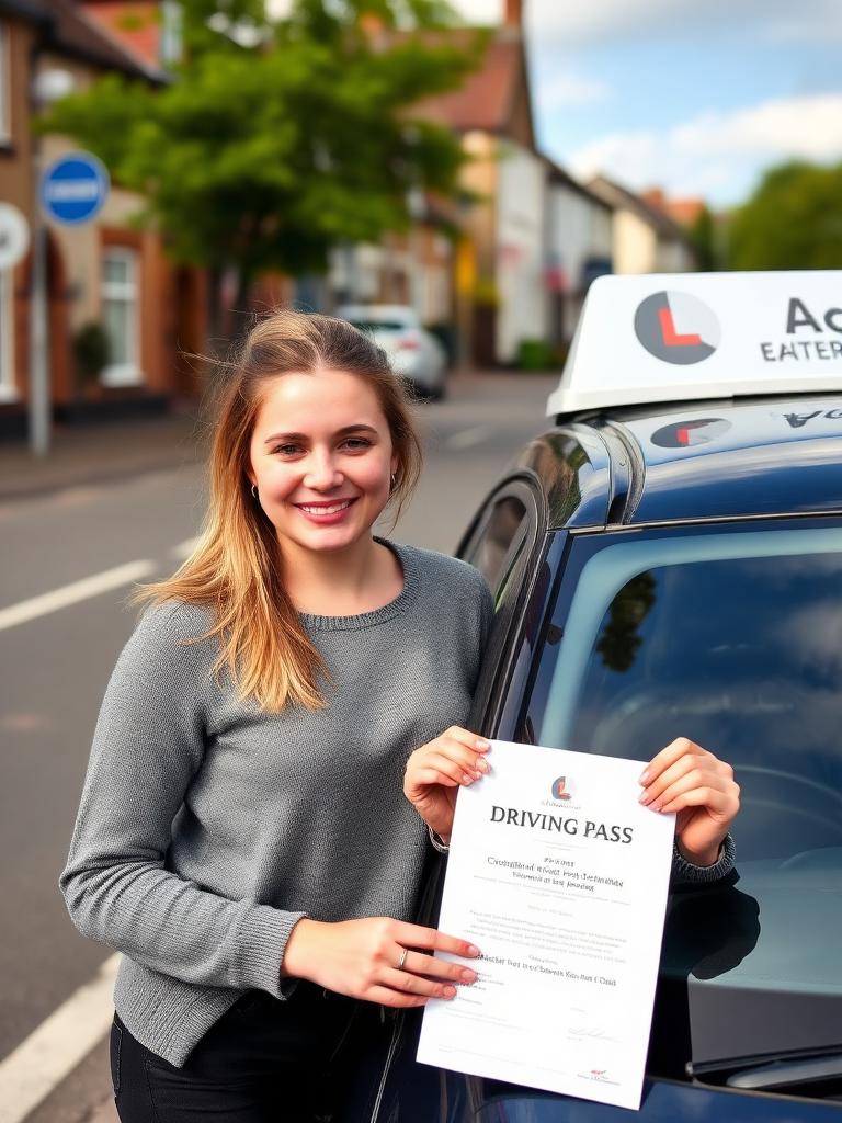 Aisha Khan after passing their driving test in Nelson, Lancashire