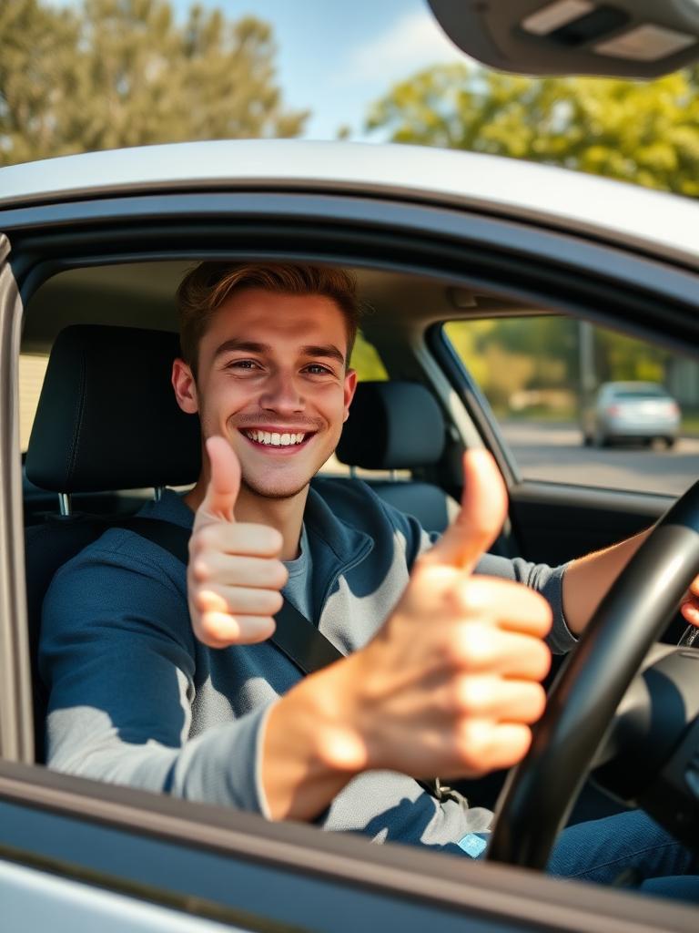 James Whitaker after passing their driving test in Burnley, Lancashire
