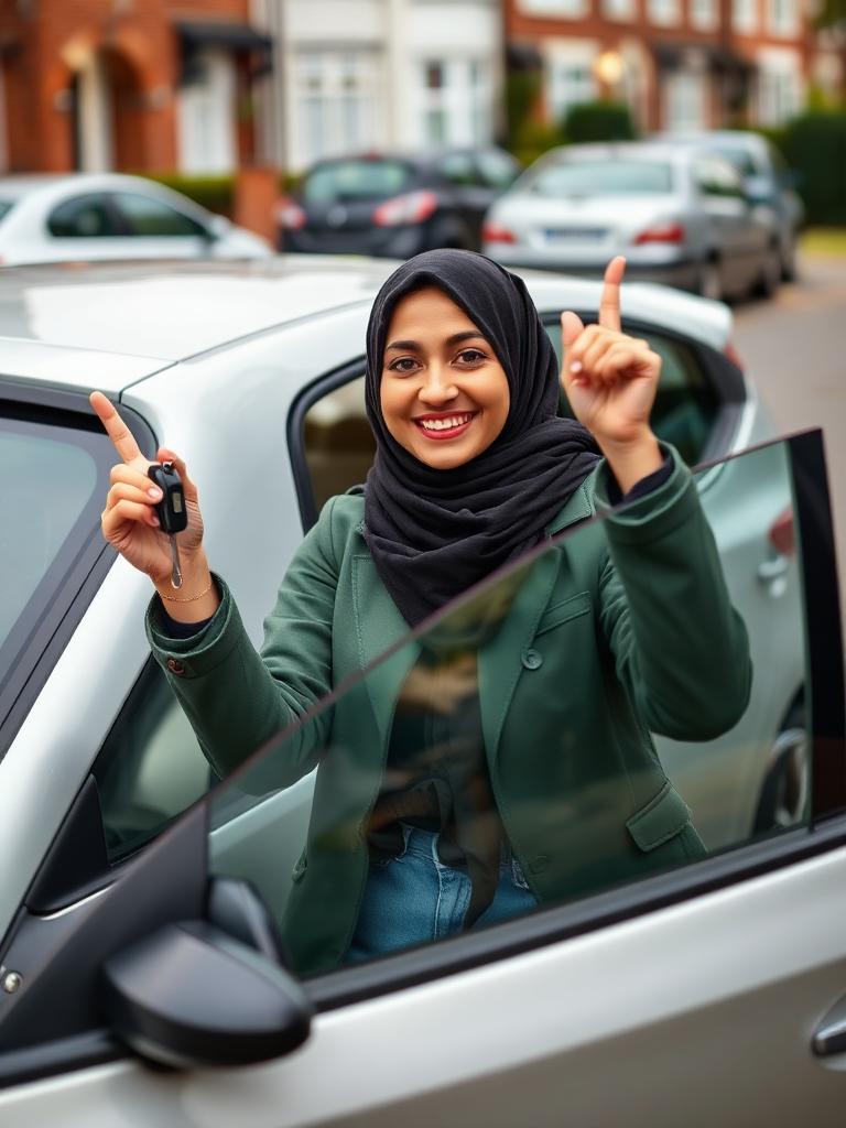 Sofia Ahmed after passing their driving test in Colne, Lancashire